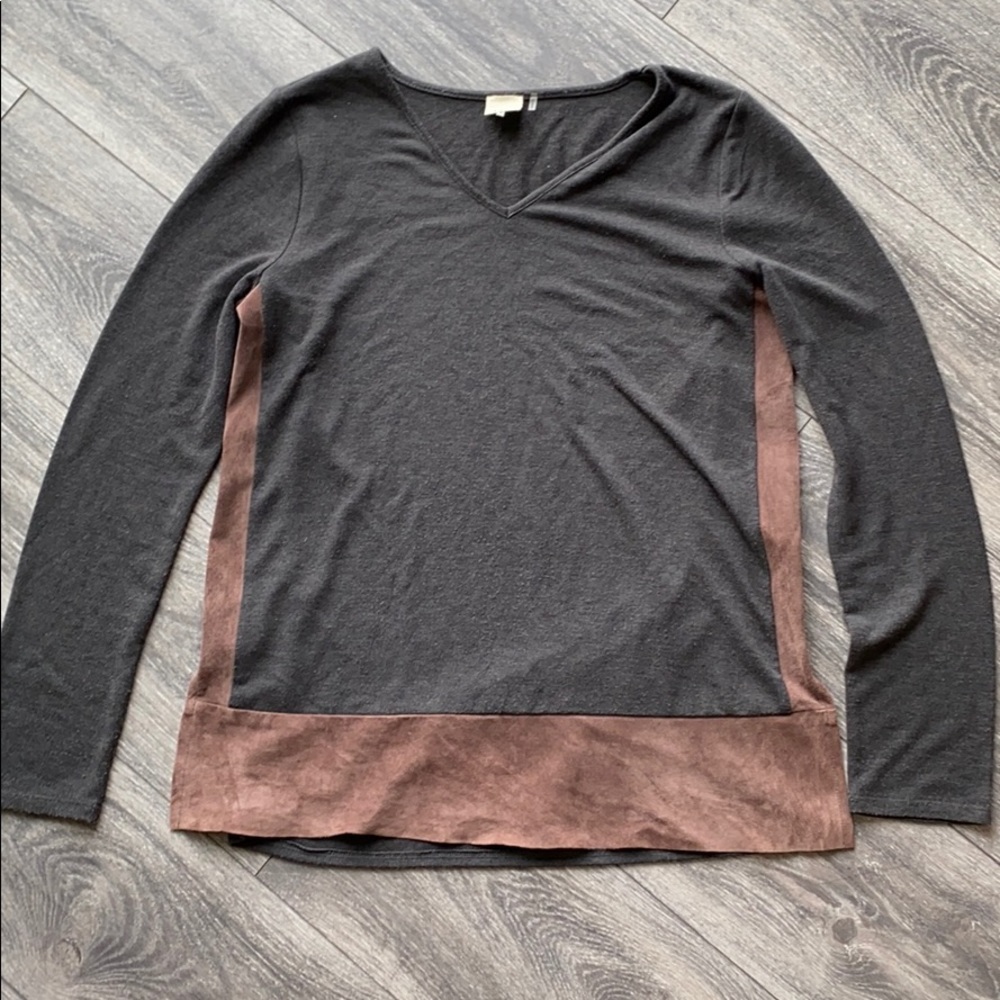 ECRU faux-leather trim t-shirt